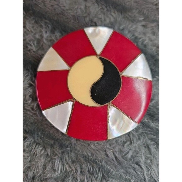 MOD 70s ART Belt Buckel Ying Yang Mother Of Pearl Black Cream Red Retro Hippie main image 12